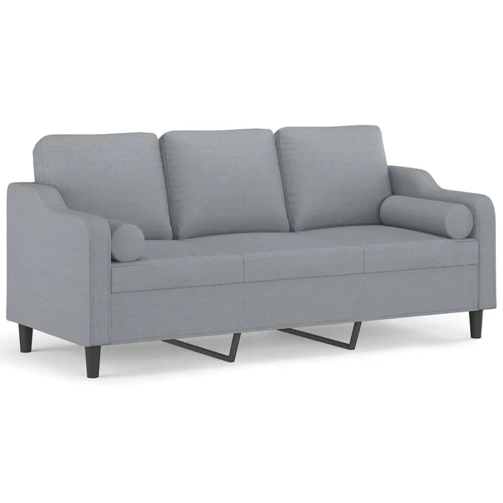 3-Seater Sofa Light Grey Modern Living Room Lounge Fabric Couch with Pillows