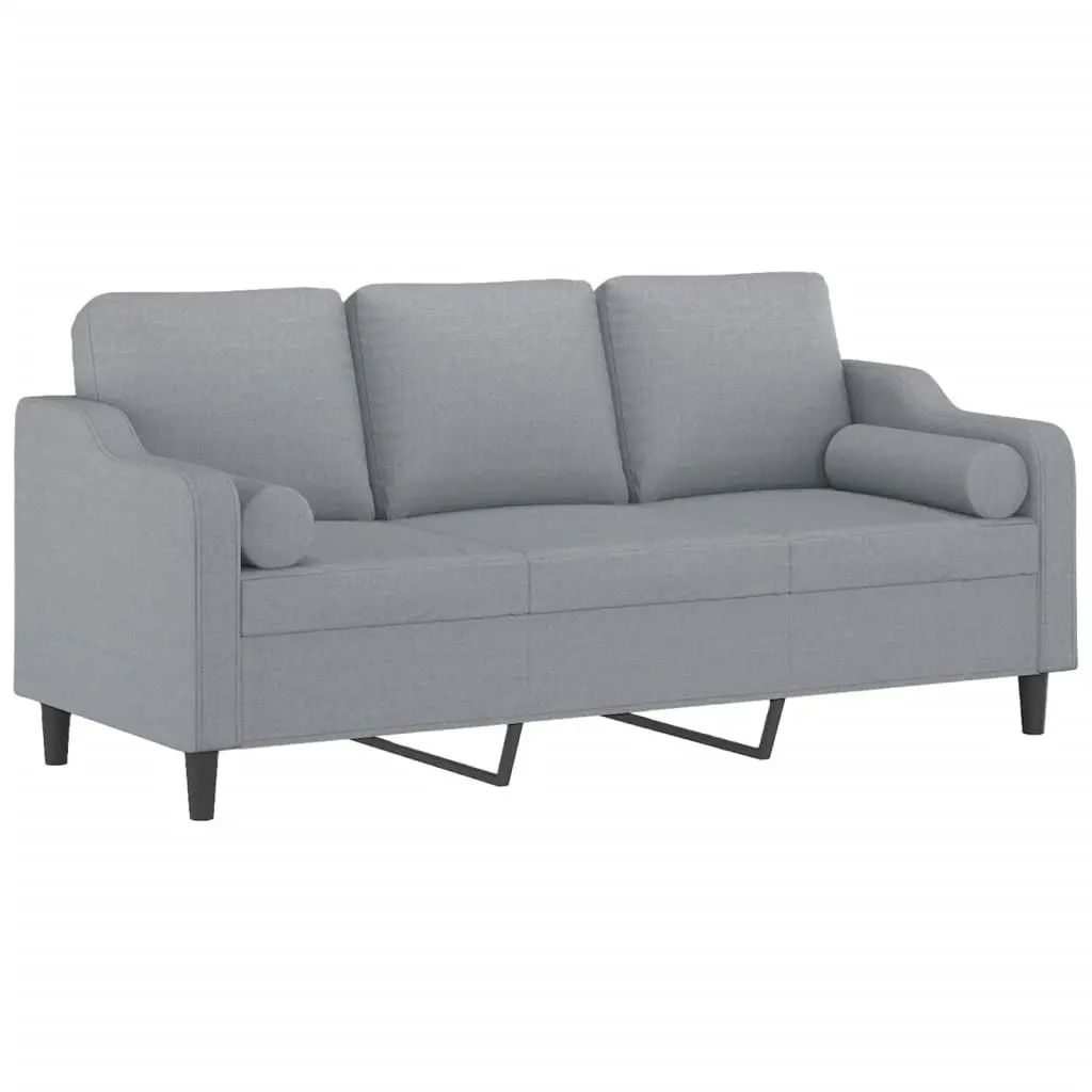 3-Seater Sofa Light Grey Modern Living Room Lounge Fabric Couch with Pillows