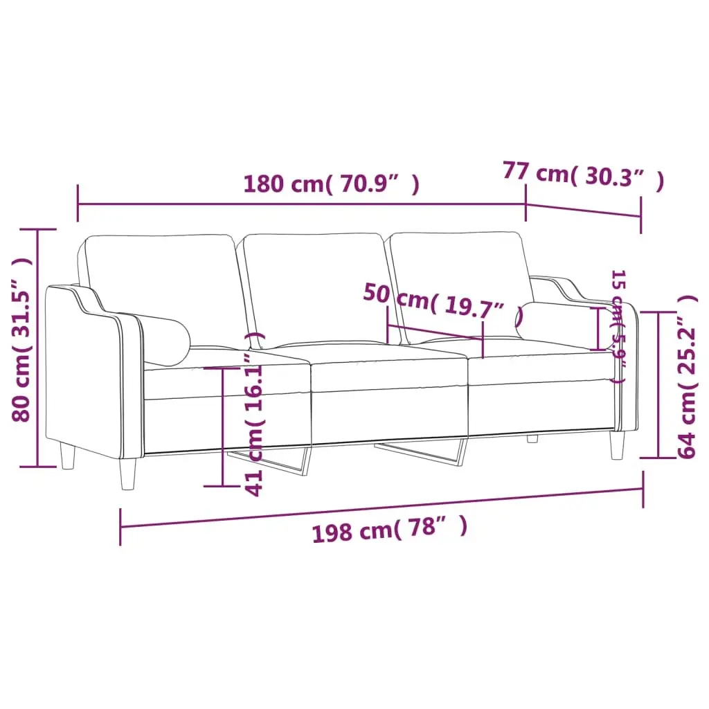 3-Seater Sofa Light Grey Modern Living Room Lounge Fabric Couch with Pillows