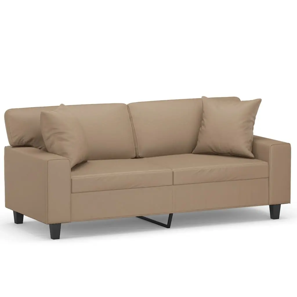 2-Seater Sofa Faux Leather Brown Modern Lounge Couch with Throw Pillows 140cm