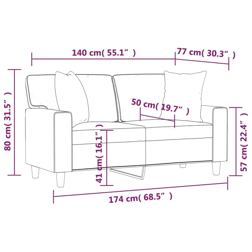 2-Seater Sofa Faux Leather Brown Modern Lounge Couch with Throw Pillows 140cm