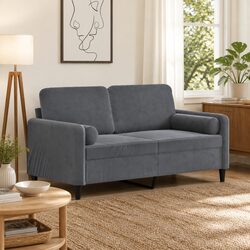 2-Seater Sofa Grey Velvet Modern Living Room Lounge Couch with Throw Pillows
