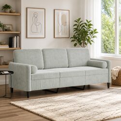 3-Seater Sofa Grey 180cm Modern Lounge Couch Velvet Cushions Throw Pillows