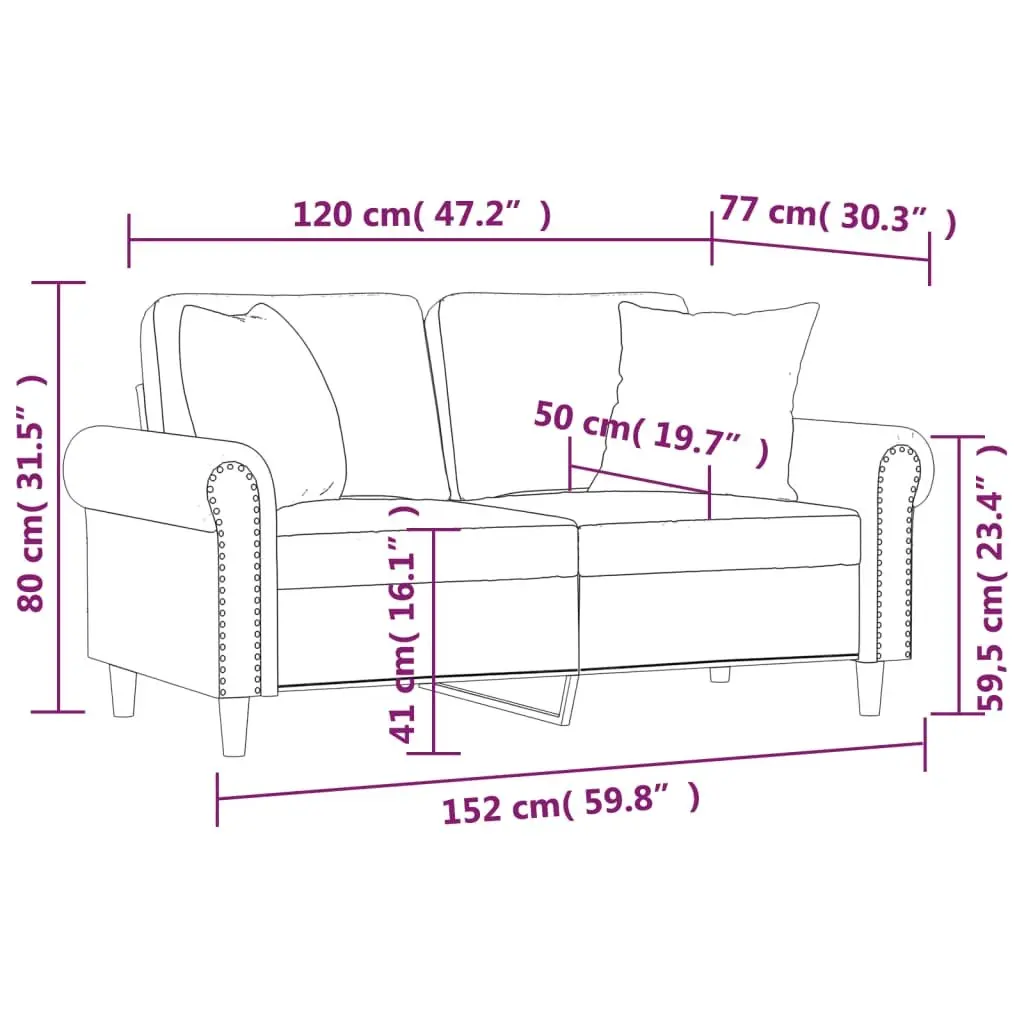 2-Seater Sofa Black Faux Leather Modern Lounge with Throw Pillows 120cm