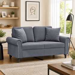 2-Seater Sofa Grey Velvet Modern Design Throw Pillows Lounge Furniture 120cm