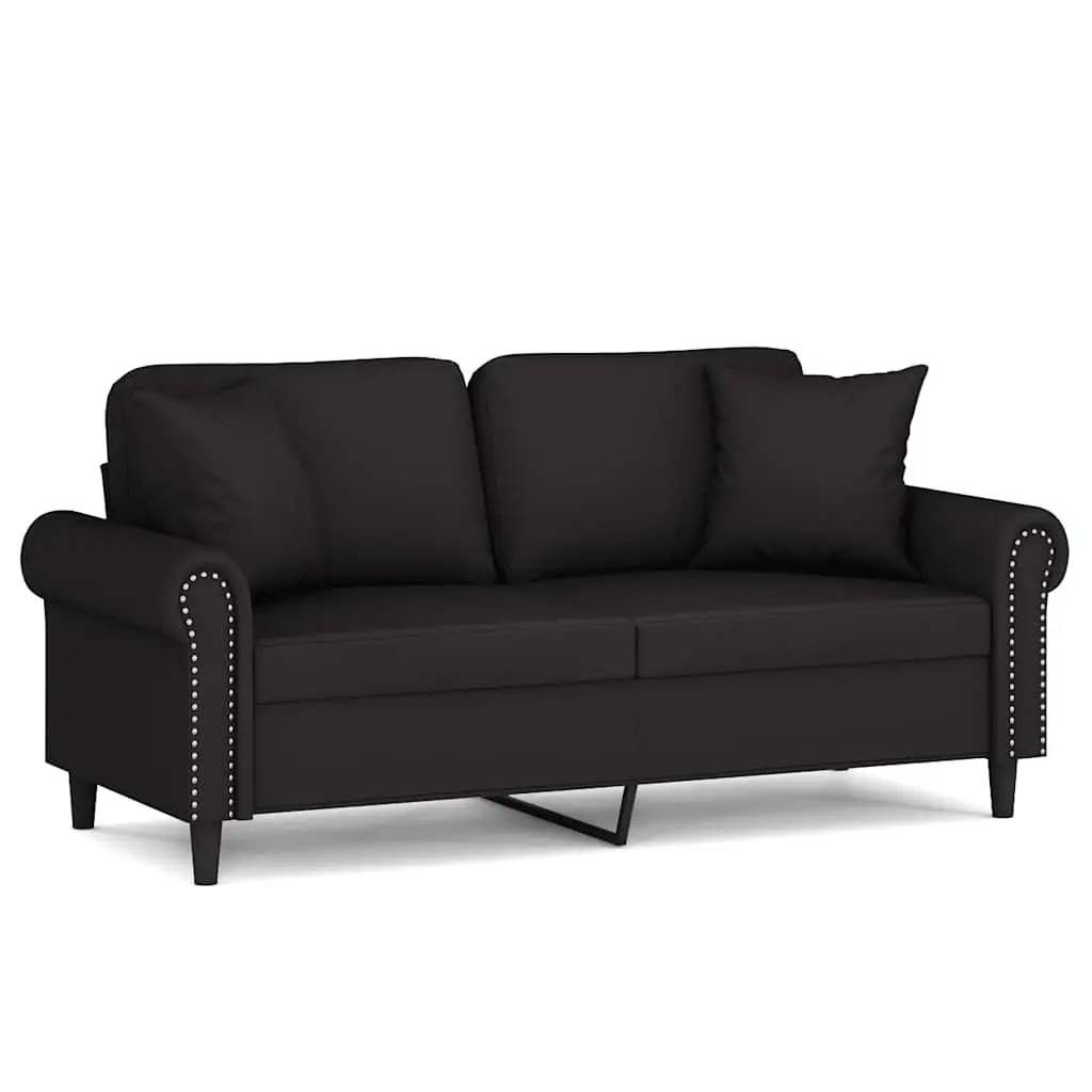 2-Seater Sofa Modern Velvet Black 140cm Couch with Throw Pillows