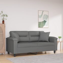 2-Seater Sofa Grey Microfibre Modern Lounge Couch with Throw Pillows 140cm