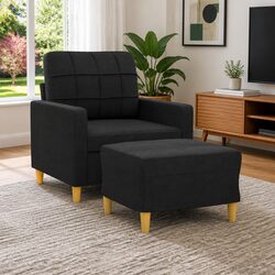 Black Fabric Sofa Chair with Footstool Armchair Lounge Seat Living Room
