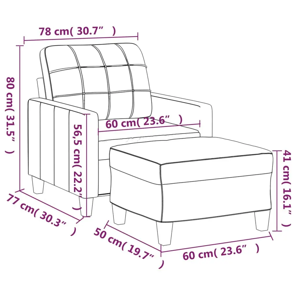 Sofa Chair Faux Leather Compact Grey with Footstool