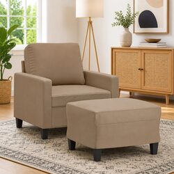 Sofa Chair with Footstool Brown Faux Leather Lounge Seat Padded Armchair