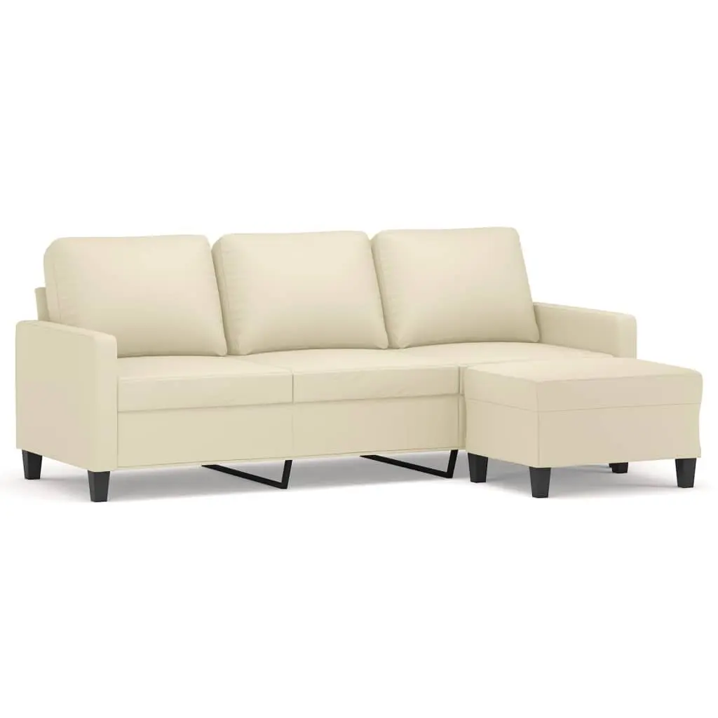 3-Seater Sofa with Footstool Cream 180cm Living Room Lounge Couch Furniture
