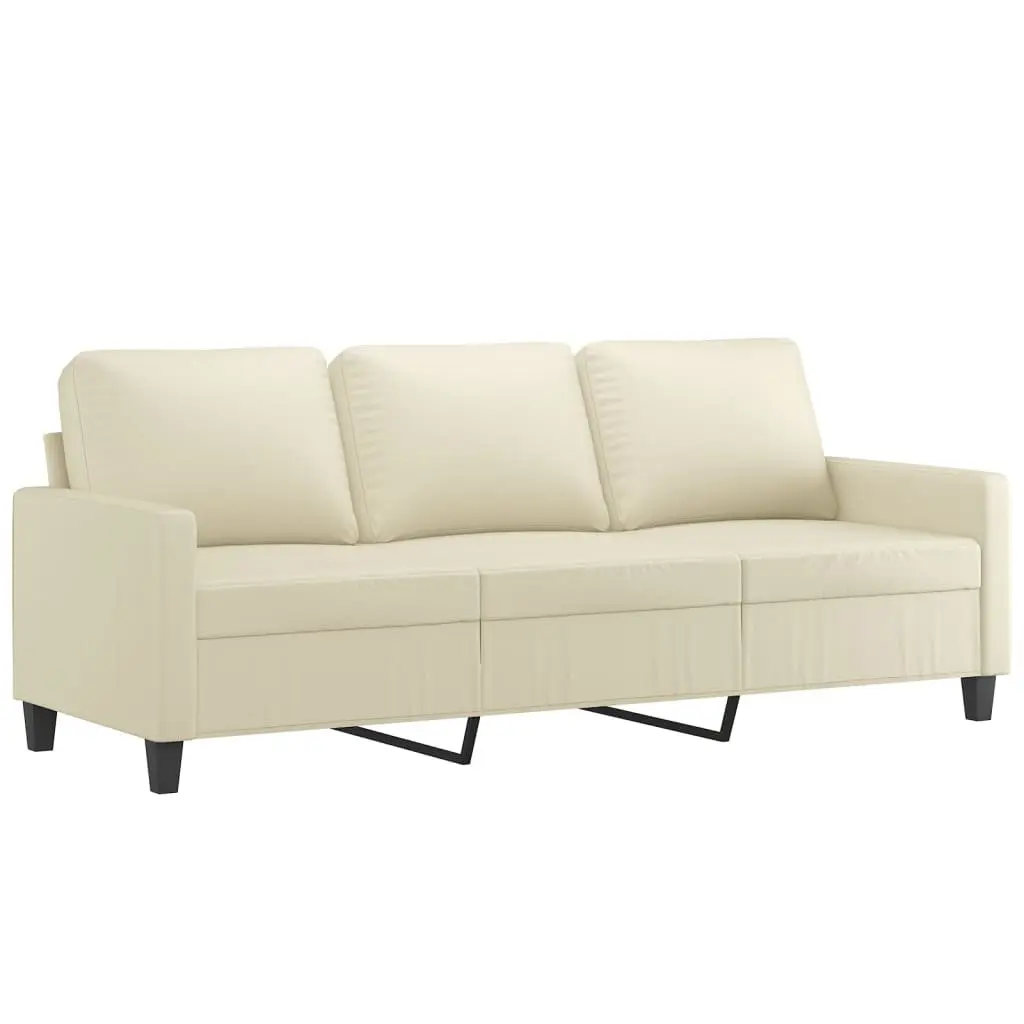 3-Seater Sofa with Footstool Cream 180cm Living Room Lounge Couch Furniture