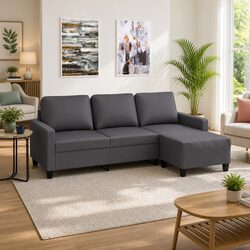 3-Seater Sofa with Footstool Grey 180cm Faux Leather Living Room Furniture