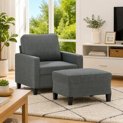 Grey Fabric Sofa Chair with Footstool Armchair Living Room Relaxing Seating