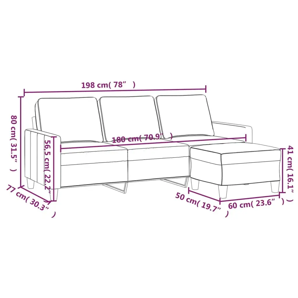 3-Seater Sofa with Footstool Fabric 180cm Grey