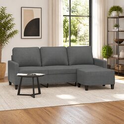 3-Seater Sofa with Footstool Grey 180cm Living Room Lounge Couch Fabric Seat