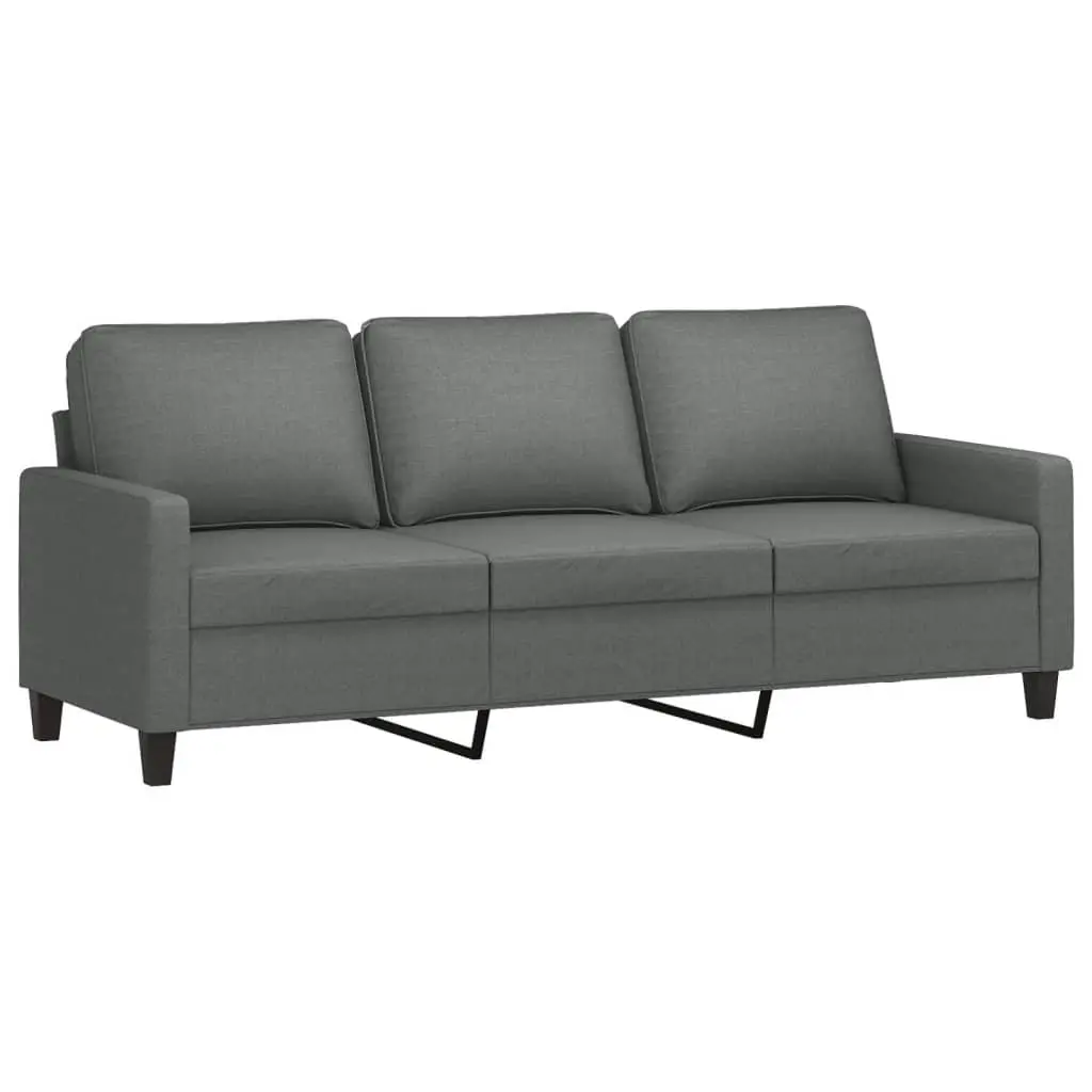3-Seater Sofa with Footstool Grey 180cm Fabric Seat