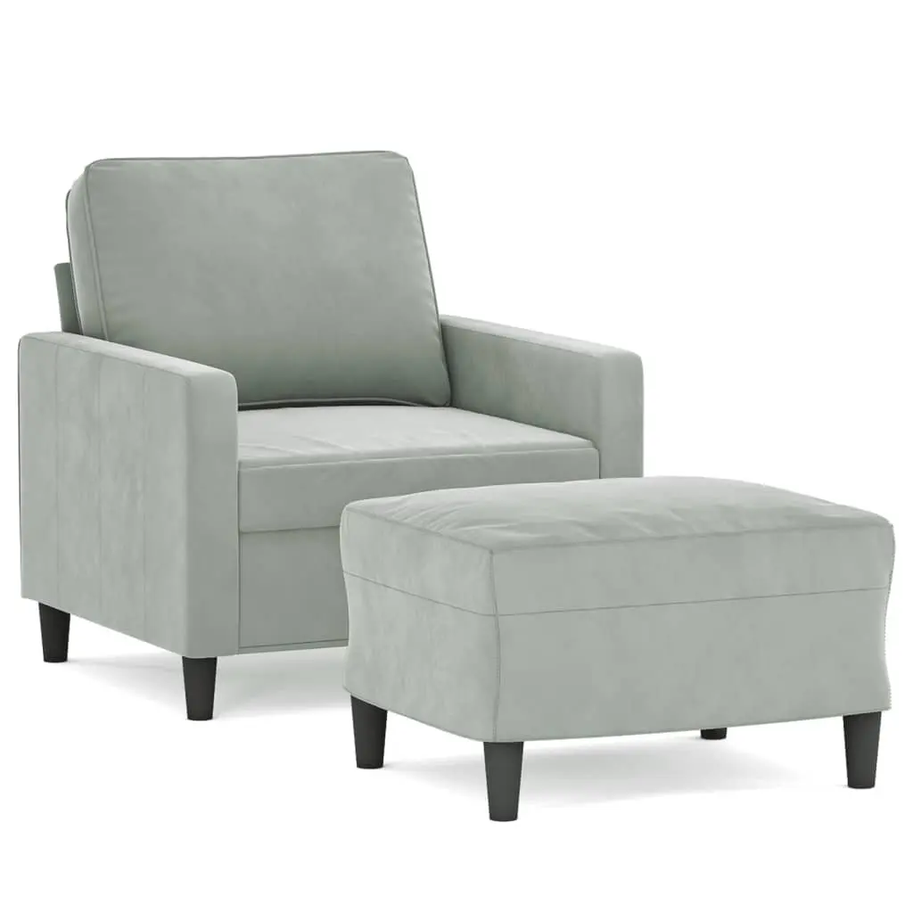 Sofa Chair Velvet Compact 60cm Grey with Footstool Modern Living Room Armchair