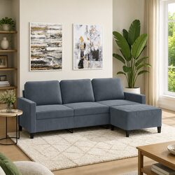 3-Seater Sofa with Footstool Grey Velvet Living Room Furniture 180cm