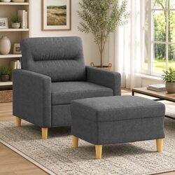 Grey Fabric Sofa Chair with Footstool Compact Relaxing Armchair Living Room Seat