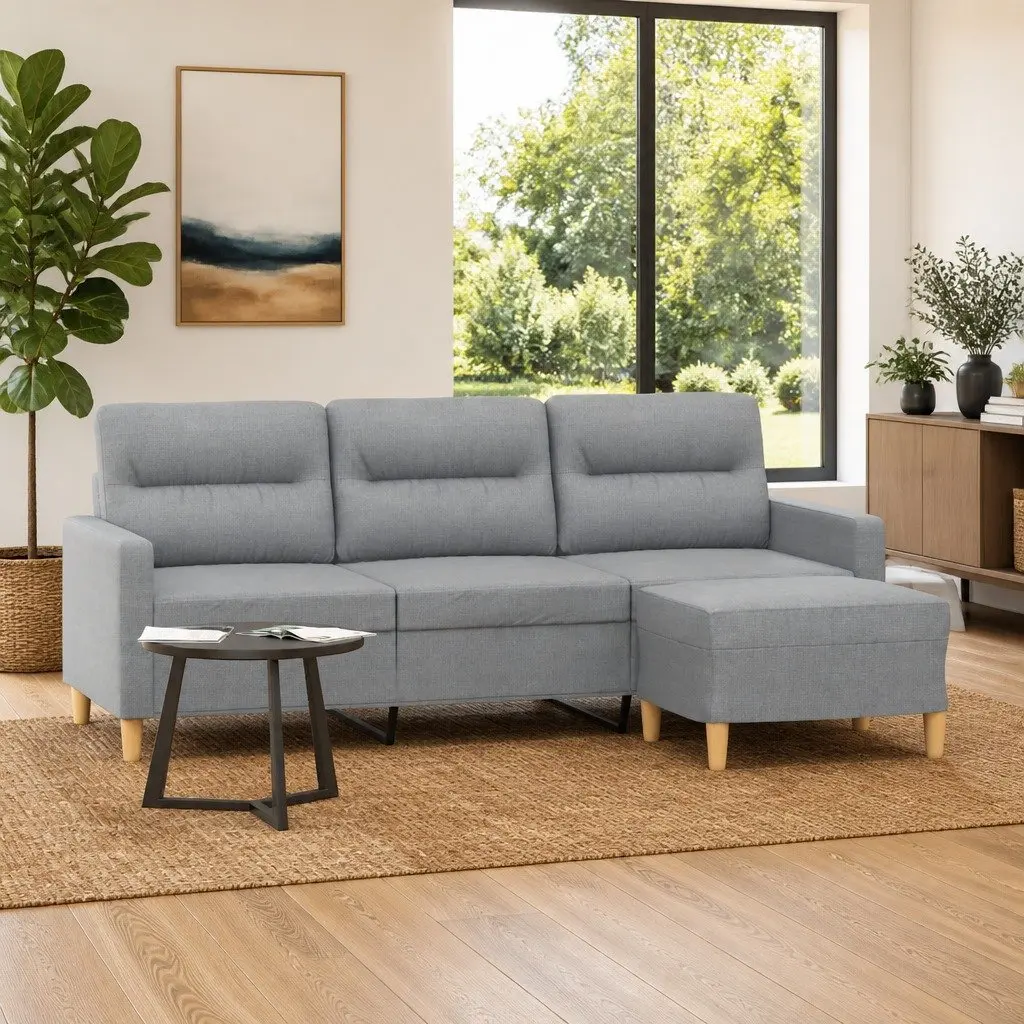 3-Seater Sofa with Footstool Light Grey 180cm Fabric