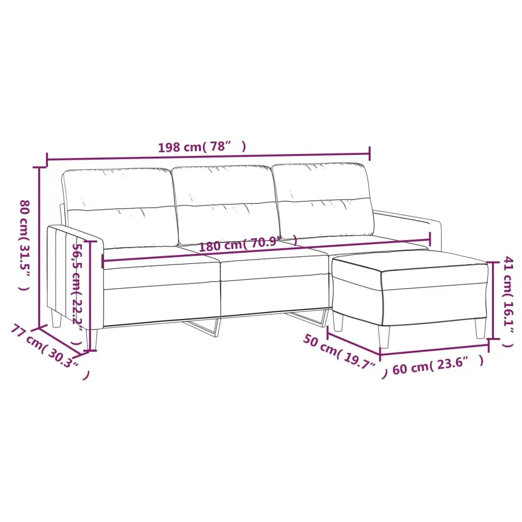3-Seater Sofa with Footstool Light Grey 180cm Fabric