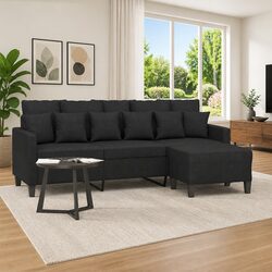 3-Seater Sofa with Footstool Black 180cm Living Room Furniture Fabric Couch