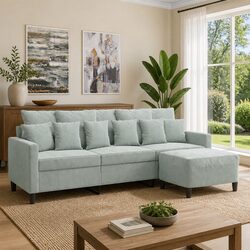 3-Seater Sofa with Footstool Grey Velvet Living Room Lounge Couch 180cm