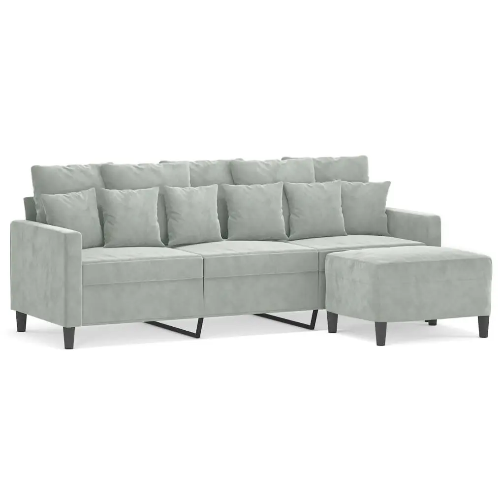 3-Seater Sofa Grey Velvet with Footstool 180cm Living Room Lounge Couch