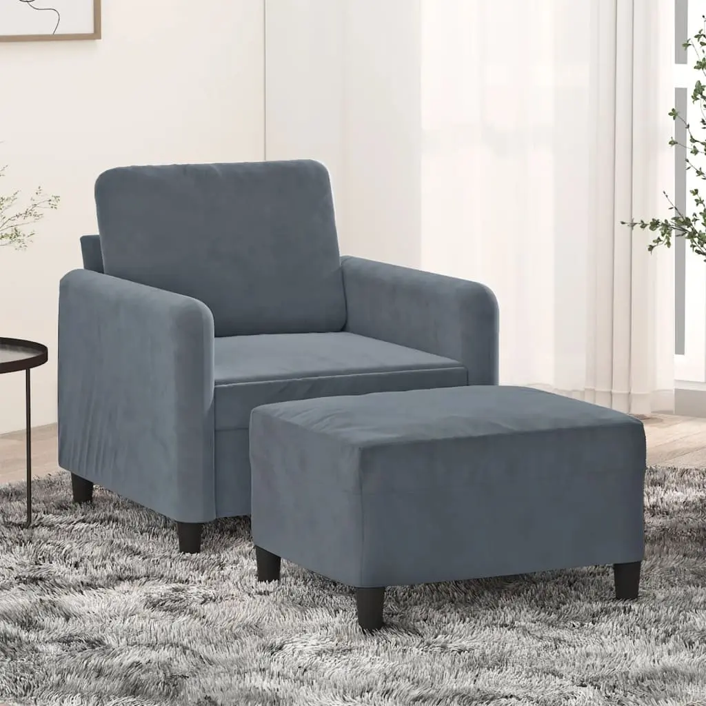 Sofa Chair Velvet Compact Grey with Footstool