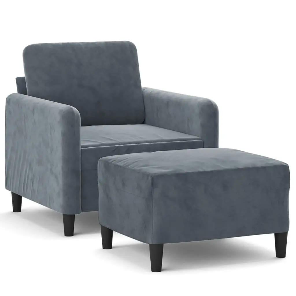 Sofa Chair Velvet Compact Grey with Footstool