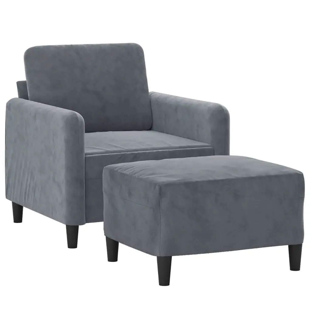 Sofa Chair Velvet Compact Grey with Footstool