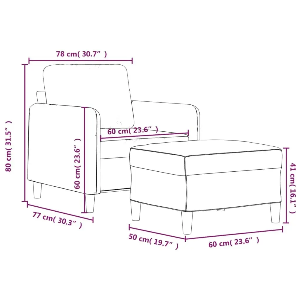 Sofa Chair Velvet Compact Grey with Footstool