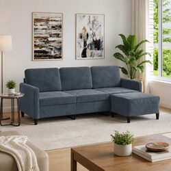 3-Seater Sofa with Footstool Grey Velvet Living Room Furniture 180cm