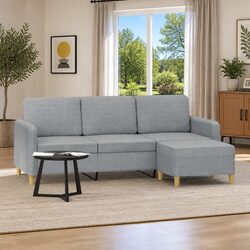 3-Seater Sofa with Footstool Grey 180cm Living Room Lounge Couch Fabric Seat