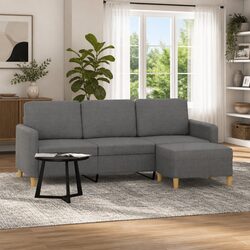 3-Seater Sofa with Footstool Grey 180cm Living Room Fabric Couch Lounger