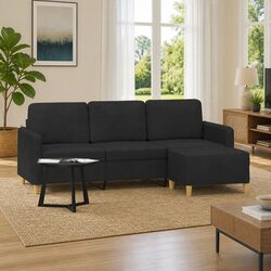 3-Seater Sofa with Footstool Black 180cm Living Room Lounge Couch Furniture