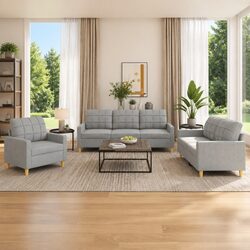 3 Piece Sofa Set Grey Fabric Lounge Suite Comfortable Living Room Furniture
