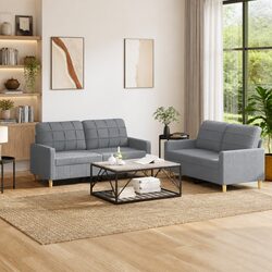 2 Piece Sofa Set Grey Fabric Living Room Furniture Lounge Seating Cushions