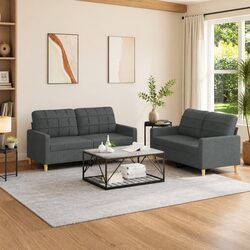 2 Piece Sofa Set Grey Fabric Lounge Suite Armchairs Cushions Living Room Seating