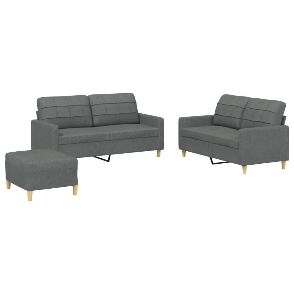 3 Piece Sofa Set Grey Fabric Lounge Suite for Living Room