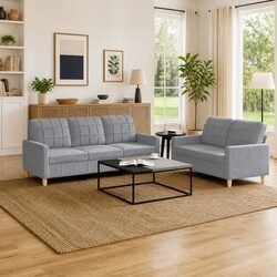 2 Piece Sofa Set Grey Fabric Living Room Seating Lounge Couch with Cushions