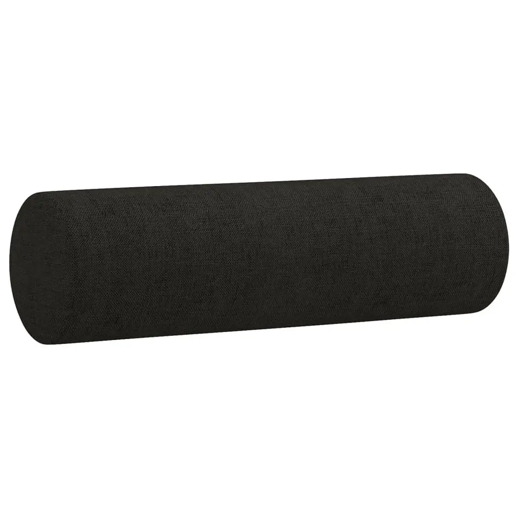 3 Piece Sofa Set Black Fabric Lounge Suite with Pillows and Footstool