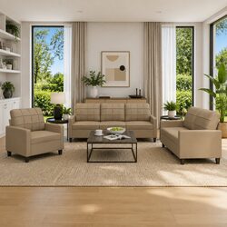 3 Piece Sofa Set Brown Faux Leather Living Room Furniture Lounge Seating Suite