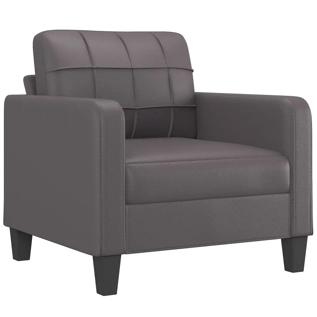 3 Piece Sofa Set Grey Faux Leather Couch with Throw Pillows