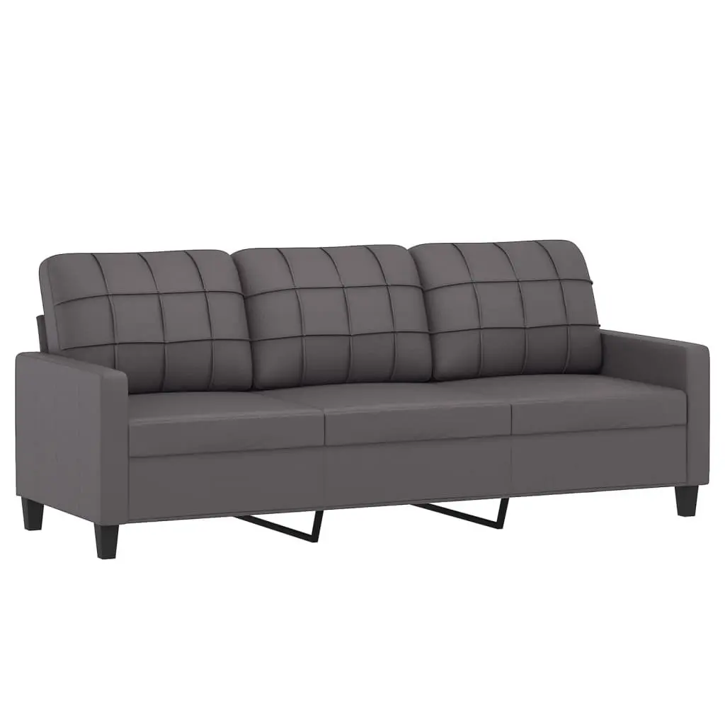 3 Piece Sofa Set Grey Faux Leather Couch with Throw Pillows