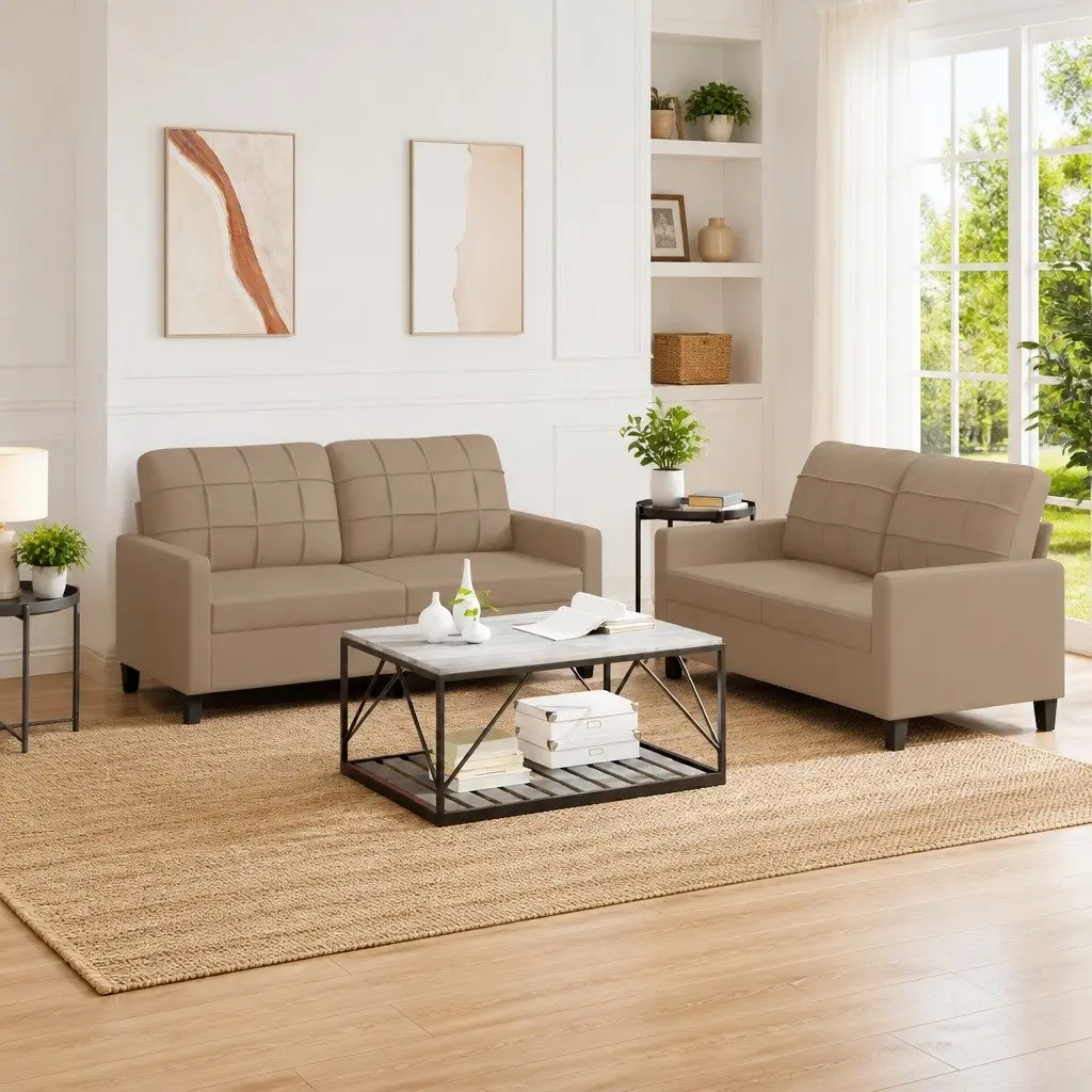 2 Piece Sofa Set Faux Leather Brown Modern Lounge Suite