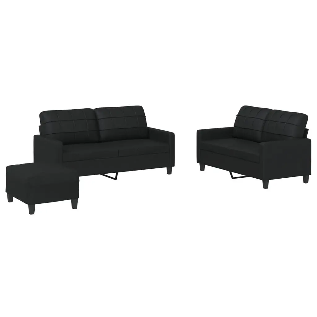 3 Piece Sofa Set Faux Leather Black with Footstool