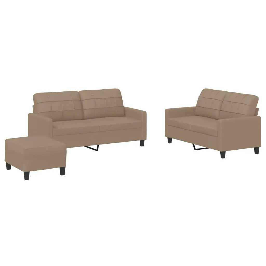 3 Piece Sofa Set Faux Leather Brown Lounge Couch with Footstool