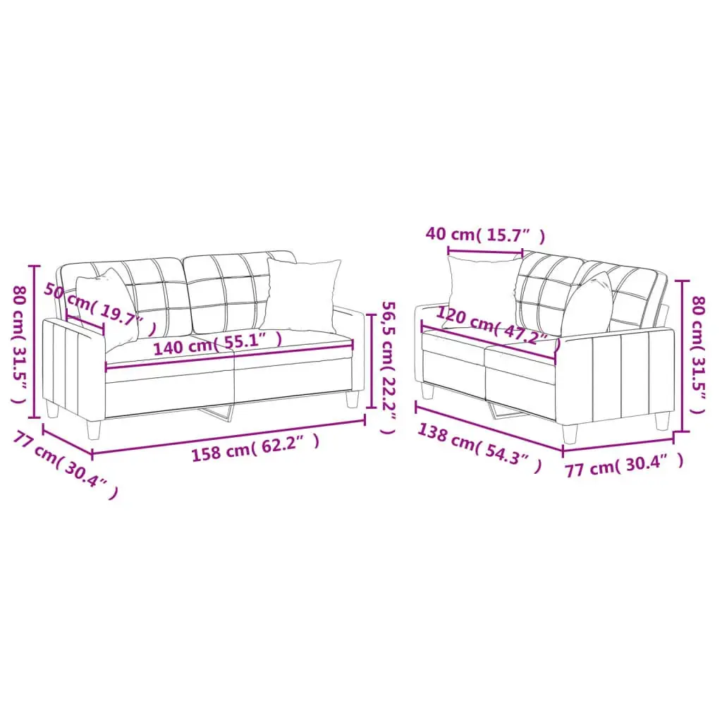 2 Piece Sofa Set Brown Faux Leather Lounge Couch with Throw Pillows